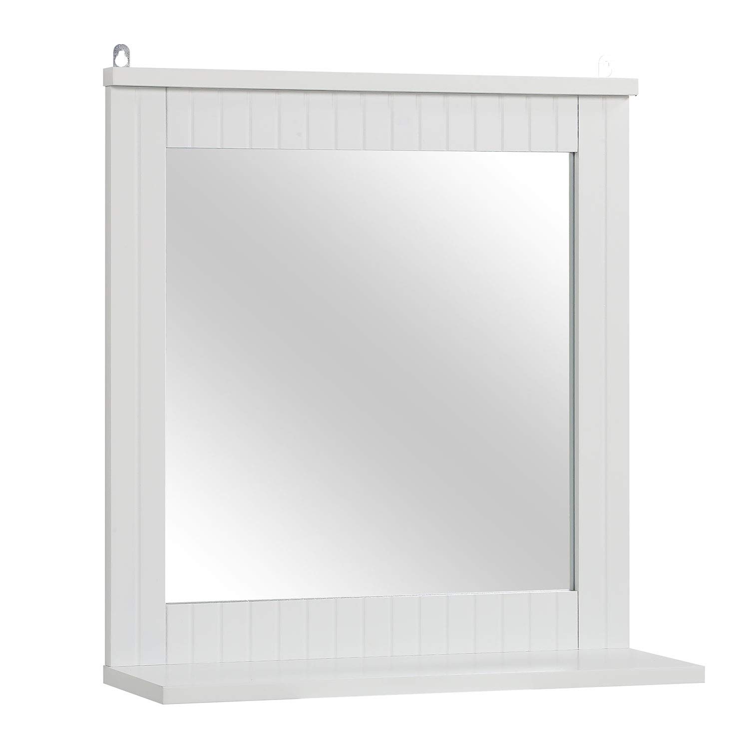 Livhome Bathroom Mirror with Shelf, Elegant Wooden Vanity Mirror, Wall Mounted Design for Bathrooms, Stylish Wall Mirror for Modern Décor, Perfect for Organizing and Enhancing Space (White)