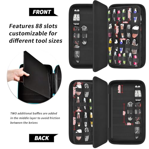 Image of GWCASE 66+ Pocket Knife Storage Case for Folding Knives, Butterfly Knives | 88 Elastic Slots in Four Sizes, Hard EVA Protection for EDC Collectors, Fishing, Home Display, Camping and Travel, Black