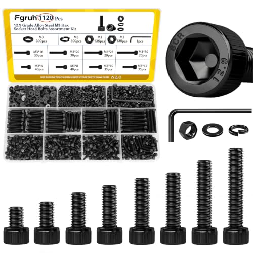 Fgruh 1120PCS M3 Socket Screws Assortment Kit,M3x6/8/10/12/16/20/25/30 mm