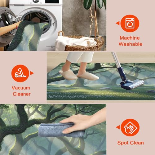 Tapis de Porte à Profil Bas Motif Canopée Verte Solide - 7
