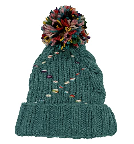 BIBITIME Multicolored Pom Beanie Hat Women Slim Cap Knitted Handmade Winter Warm (One Size, Peacock)
