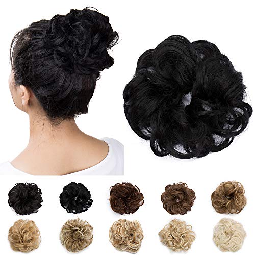 30G Chouchou Postiche Ondulé Pour Queue De Cheval Faux Chignon Chouchou Donut Elastique Bouclé Srcunchie Hair Bun, Noir Foncé Cover