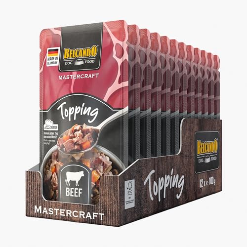 BELCANDO Mastercraft Topping Rind, 12x 100g Beutel, Nassfutter für Hunde, getreidefrei, sortenfrei, Ergänzungsfutter, Made in Germany