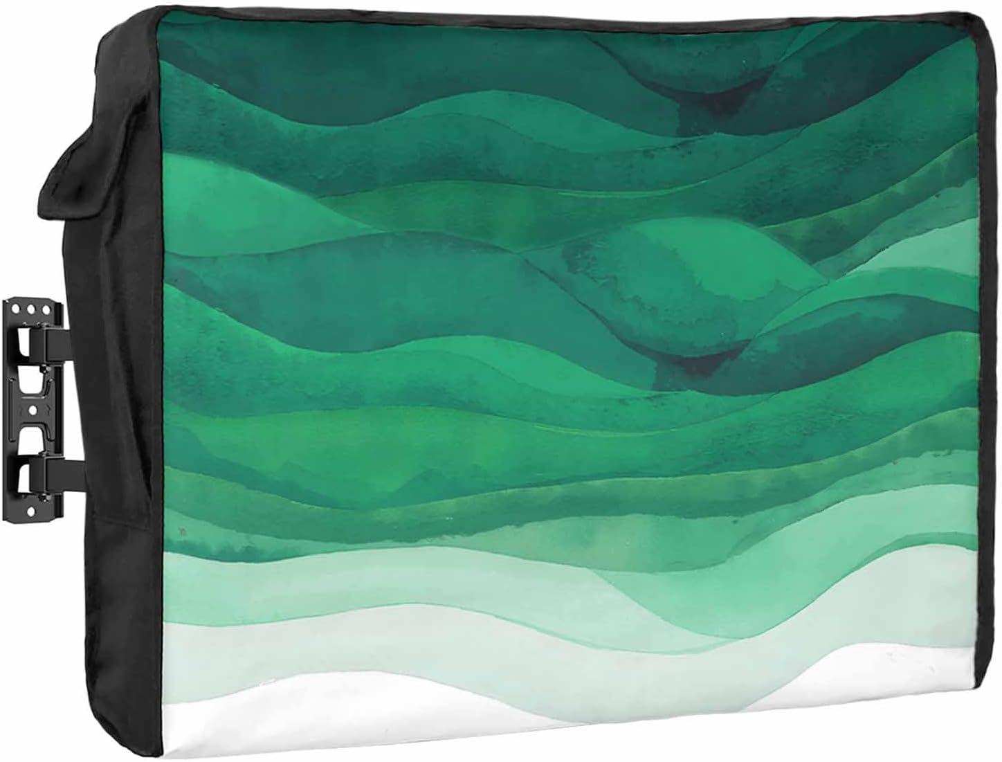 Outdoor TV Cover 75 Inch Green Ocean Waves TV Enclosure Gradient Abstract Art TV Covers for Outside TV Display Screen Protector with Remote Control Pocket Home Decor