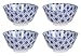 Nippon blue - Miska do makaronu Ramen Bowl / Miseczki do musli niebiesko-białe, Ø 12 cm, ok. 300 ml, japońska porcelana z geometrycznymi wzorami (zestaw 4 gwiazdek)