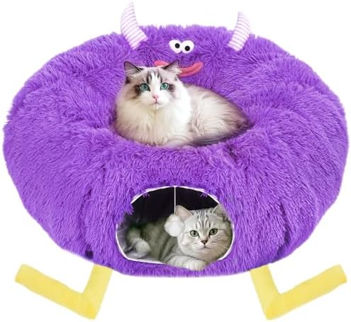 Cat Tunnel Bed for Indoor Cats, Cute Cat Donut Tunnel with Washable Soft Cushion, Pet Bed & Peekabo Cave, Pet Playground for All Breed Sizes Cats, Puppy
