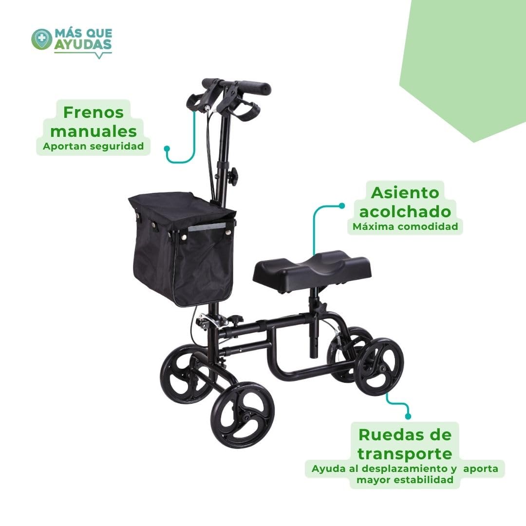 Patinete de Rodilla Plegable, Incluye Cesta Extraíble, Ruedas Direccionales y Frenos Dobles, Recuperación de Lesiones en Tobillo y Pie, Peso Máximo 136 Kg