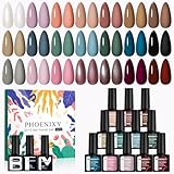Phoenixy Kit Vernis Semi Permanent: Articles inclus: 21 x Vernis Gel uv Semi Permanent+ 1 x Base Coat + 1 x Glossy Top Coat + 1 x Matte Top Coat. La gamme marron et bleu foncé, adaptée à l'automne et à l'hiver, donne un aspect élégant, noble et stylé.