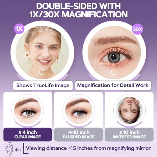 Espejo para maquillaje redondo con luz y aumento 30X miniatura 2