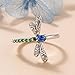 Sdouefos Emerald Zircon Dragonfly Ring S925 Sterling Silver Fashion Blue Gem Dragonfly Vintage Ring, Sparkling Dragonflies Sapphire Ring with Diamonds Fashion Jewelry Wedding Band Size 8
