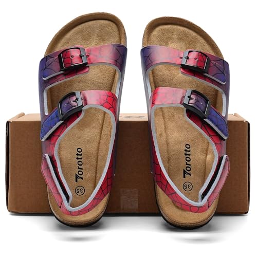 Image of Torotto Toddler Kids Sandals Boys Girls Cork Footbed Sandals with Adjustable Buckle Casual Slides Open Toes Flat
