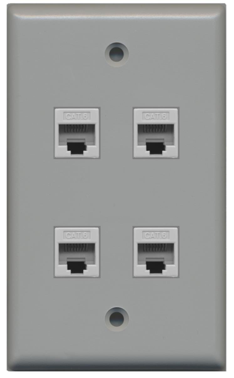 RiteAV - 4 Port Cat6 Ethernet Wall Plate - Gray