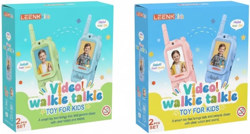 LEENK Kids Video Walkie Talkies – 2 Separate Color Sets (Blue/Green + Pink/Blue), 4 Units Total