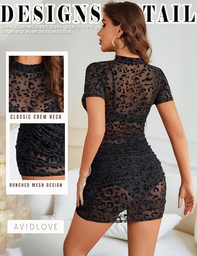 Image of Avidlove Women's Mesh Dress Sheer Lingerie Dresses Mock Neck Party Clubwear