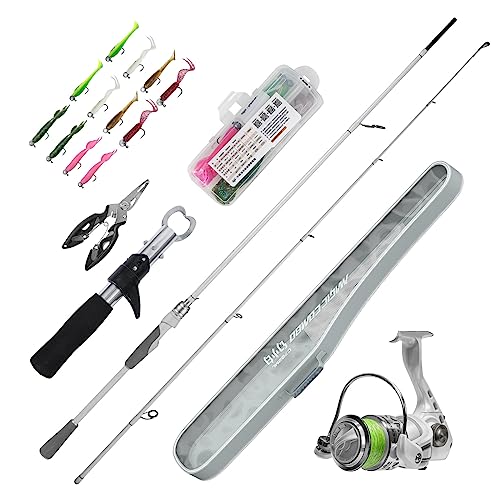 Handing Fishing Rod And Reel Combo 2 Piece Spinning Fishing Rod With Eva Handle，Size 2000 Reel，Pre-Spooled With 20-Pound Handing Pe Line,Best Gift For Fishing Beginner And Angler (2.13M- 7'- 2Pcs) #TOP5