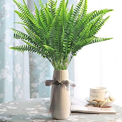 Elechood 10 Bundles Artificial Boston Fern Plants, Bushes Faux Plants Shrubs Greenery Uv Resistant For House Office Garden Indoor Outdoor Window Box Decorating #TOP6