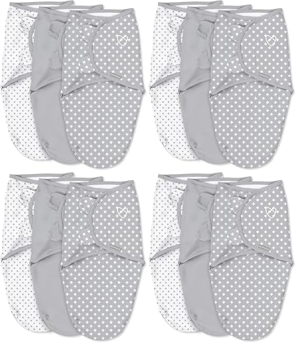 Image of SwaddleMe by Ingenuity Original Swaddle, 100% Cotton, Improves Sleep & Calms Startle Reflex, 0-3 Months, 1.0 TOG, Baby Swaddle Blanket - Criss Cross, 3 Count (Pack of 4)