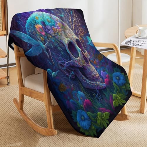 Manta de franela de calavera 130x150 cm lavable para sofá 5