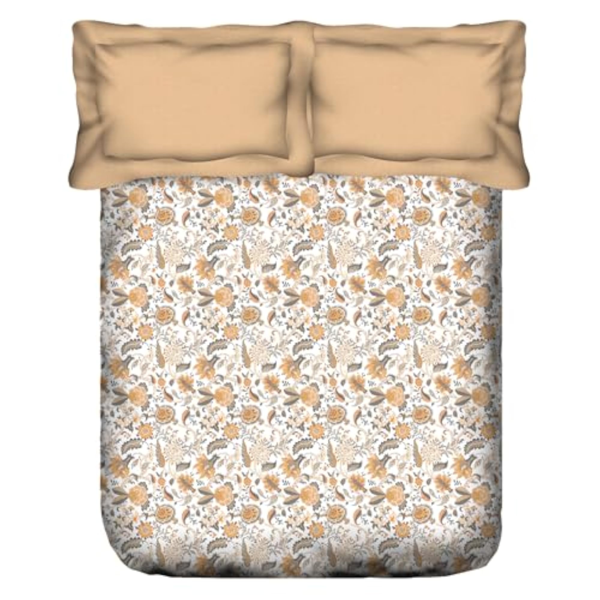 Classic Printed King Size Bedsheet, 100% Cotton - Fiona Orange