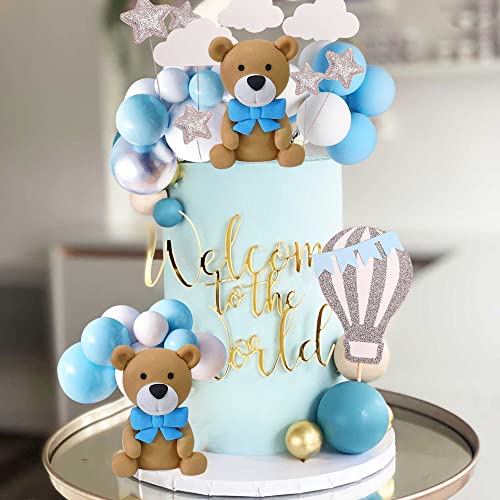 Laventy 17 Pcs Luxury Blue Bear Cake Decoration Teddy Bear Cake Decoration Baby Boy Cake Decoration Baby Shower Cake Decoration Teddy Bear Birthday Party Supplies Teddy Bear Birthday Decoration #TOP7