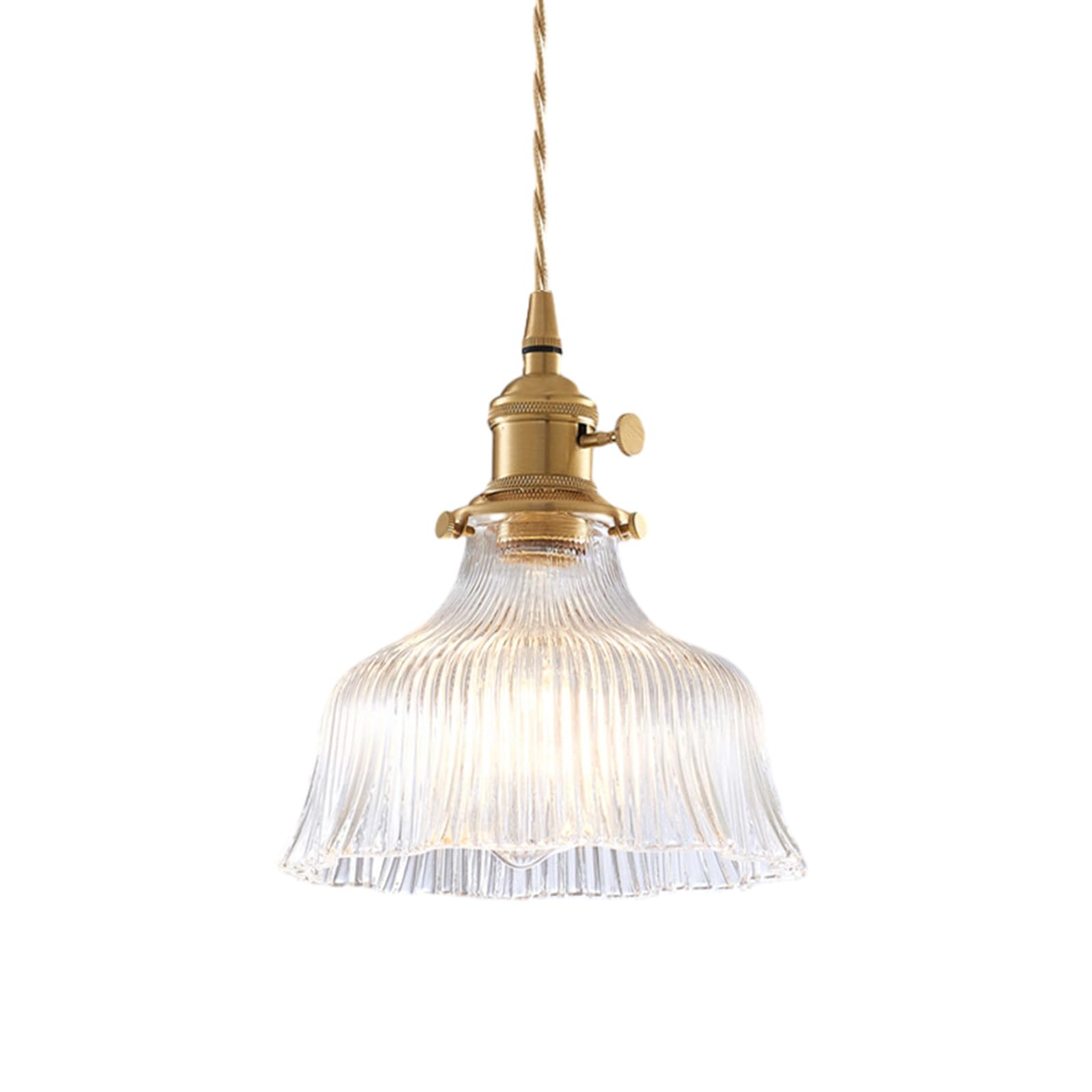 ZTTECH Vintage Glass Pendant Light Retro Hanging Lamp with E27 Brass Fixture and Built-in Switch for Kitchen Island, Dining Room, Living Room, Bar, Cafe, Bedroom (Clear, 18cm)