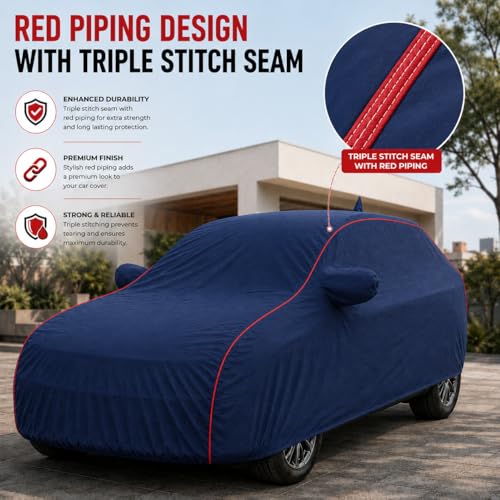 Image of Premium Car Cover for BMW 3 Series Gran Limousine Model | Waterproof, UV & Dust Protection | Mirror & Antenna Pocket | Triple Stitched, Soft Inner Lining, Belt & Buckle (Navy Blue)