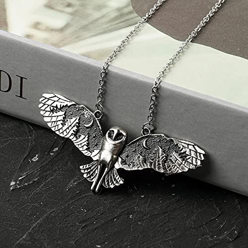 KURTCB Owl Pendant Necklace Vintage Punk Moon Forest Animal Wing Flying Fairy Core Chain Choker Necklace for Women Men2