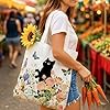 Tmlifehy Black Cat Canvas Tote Bag, Durable Folding Shopping Bag for Women, Animal Canvas Shoulder Bag, Unique Black Cat Gifts, Reusable Cat Bag for School, Work, Travel and Grocery (15.4 x 13.8in) #2