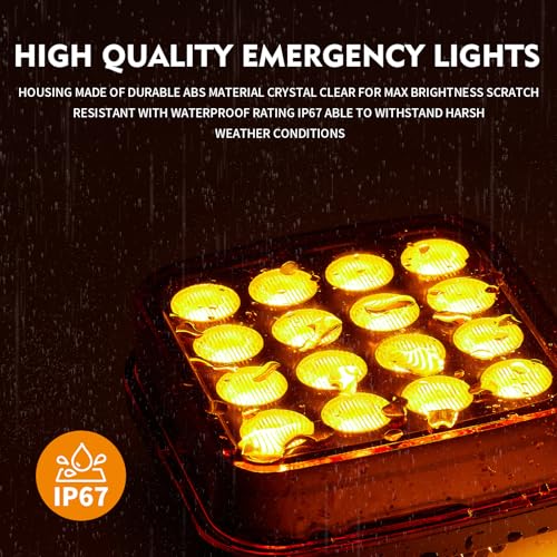 Magnetic Strobe Lights - Wireless Strobe Hazard Light Kit for Trucks Rechargeable Magnetic Flashing Beacon Lights for Vehicles & Trailers (Amber)