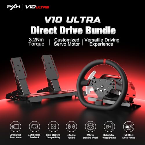 Image of PXN Direct Drive Gaming Steering Wheel, V10 Ultra Racing Wheel with 3.2Nm Real Force Feedback, Adjustable Throttle&Brake Pedals, 4 Paddle Shifters - for PC, PS4, Xbox One, Xbox Series X|S
