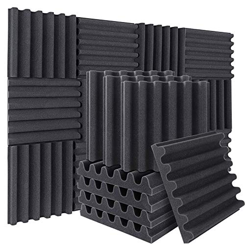 12 Pack Acoustic Foam Sound Proof Foam Panels Arc Shaped Studio Foam Wedges Tiles, 2" X 12" X 12" Soundproof Foam High Density Fireproof Sound Proofing Padding for Wall Decoration Acoustic Treatment