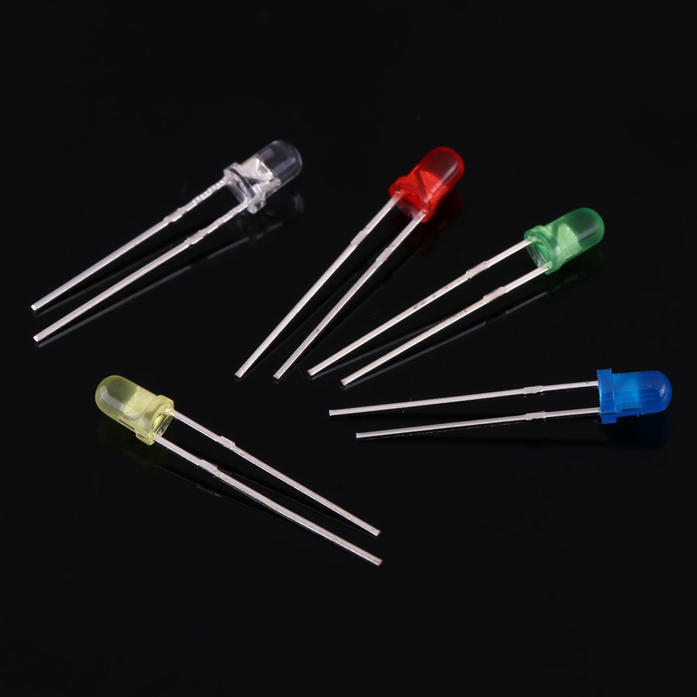 500 szt. Zestaw led 3mm dioda elektroluminescencyjna LED zestaw do samodzielnego montażu biały czerwony niebieski zielony żółty