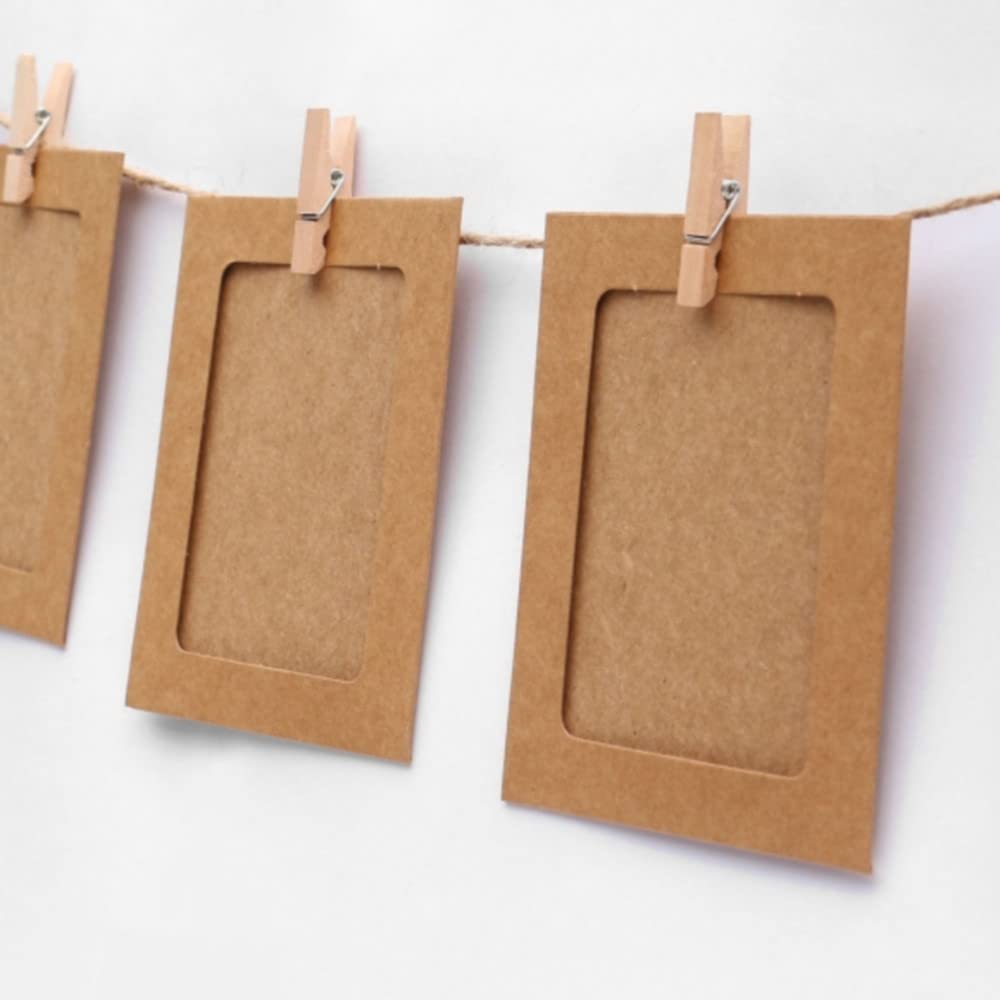 Muellery Kraft Paper Hanging Photo Frames Clips Rope Set 10p 3X4 Brown DIY Home Decor TPTC92700