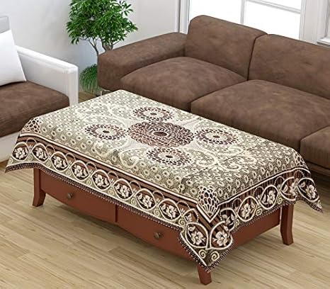 ELOHIM Luxurious Attractive Design Chenille Velvet 4 Seater Centre Table Cover- 36x54 inches (Brown)