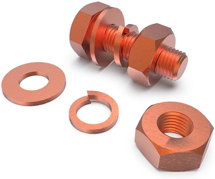 M14x50mm 1set T2 Pure Copper Hexagonal Screw Bolt, nut Washer, Conductive red Copper Conductive Bolt
