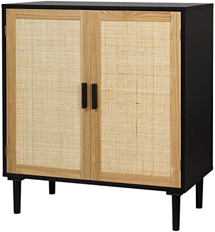 Finnhomy Sideboard Buffet Cabinet, Kitchen Storage Cabinet with Rattan Decorated Doors, Liquor Cabinet for Bar, Dining Room, Hallway, Cupboard Console Table, Accent Cabinet, 31.5X 15.8X 34.6 Inches