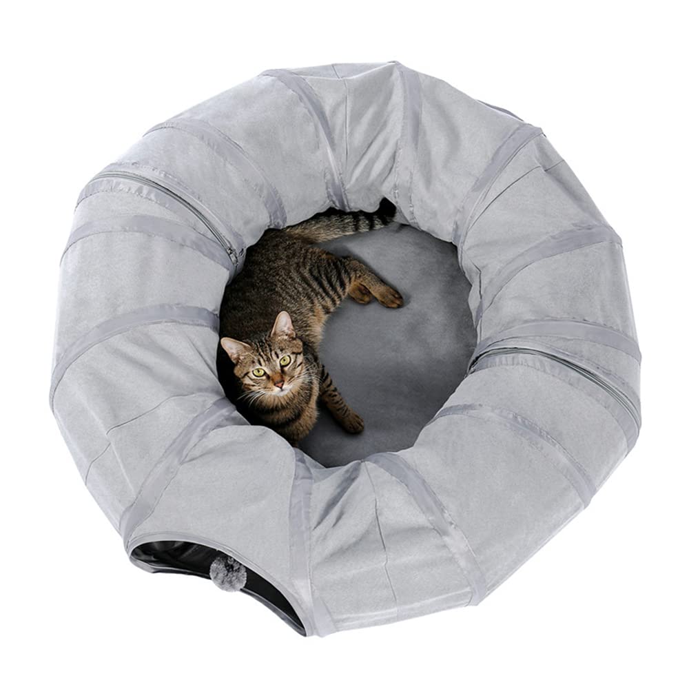 Graue Katze Spielzeug Faltbare Kreuzungstunnel Lange Nestkatze Bett Umweltbildlich Pädagogische Haustier Spielzeug Runde Wildleder Atmungsaktive Katze Bett
