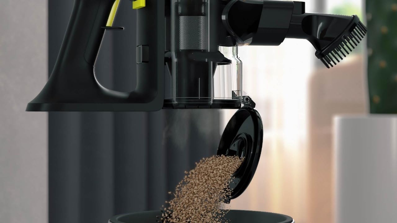 Beko cordless vacuum cleaner dustbin being emptied