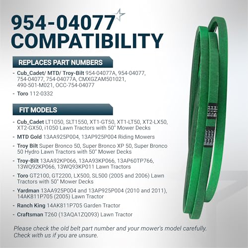 Image of [Upgraded Grip120] BlueStars 954-04077A Deck Belt Aramid Cord 5 /8 inch x 134 inch | Deck Belt for 50 inch Cub Cadet LT1050 XT1 LT50 Troy Bilt MTD Super Bronco XP50 Craftsman Lawn Mower Replaces 954-04077 754-04077