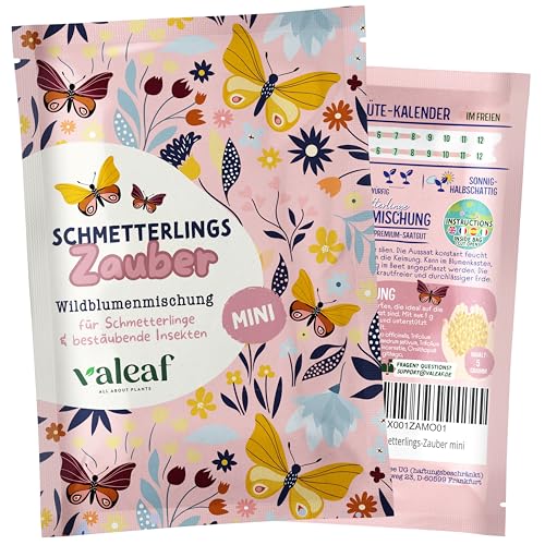 valeaf Schmetterlingswiese Blumensamen Schmetterlingsgarten I Blumensamen Balkon I Blumensamen Tütchen mit Wiesenblumen Samen I bienenfreundliche Blumensamen (Schmetterlings-Zauber mini)