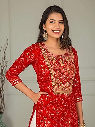 Image of HAWAMAHAL Women's Rayon Kurti, Pant Rayon Set Printed Design | Round Neck | 3 /4 Sleeve for Girls & Women-03