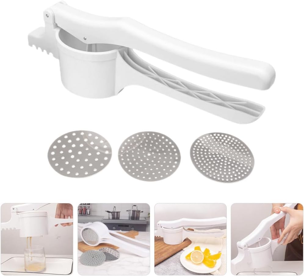 Stainless Steel Potato Ricer with 3 Interchangeable Discs | Heavy Duty Food Mill for Creamy Mashed Potatoes | Manual Fruit Press & Vegetable Masher for Baby Food, Gnocchi & Cauliflower