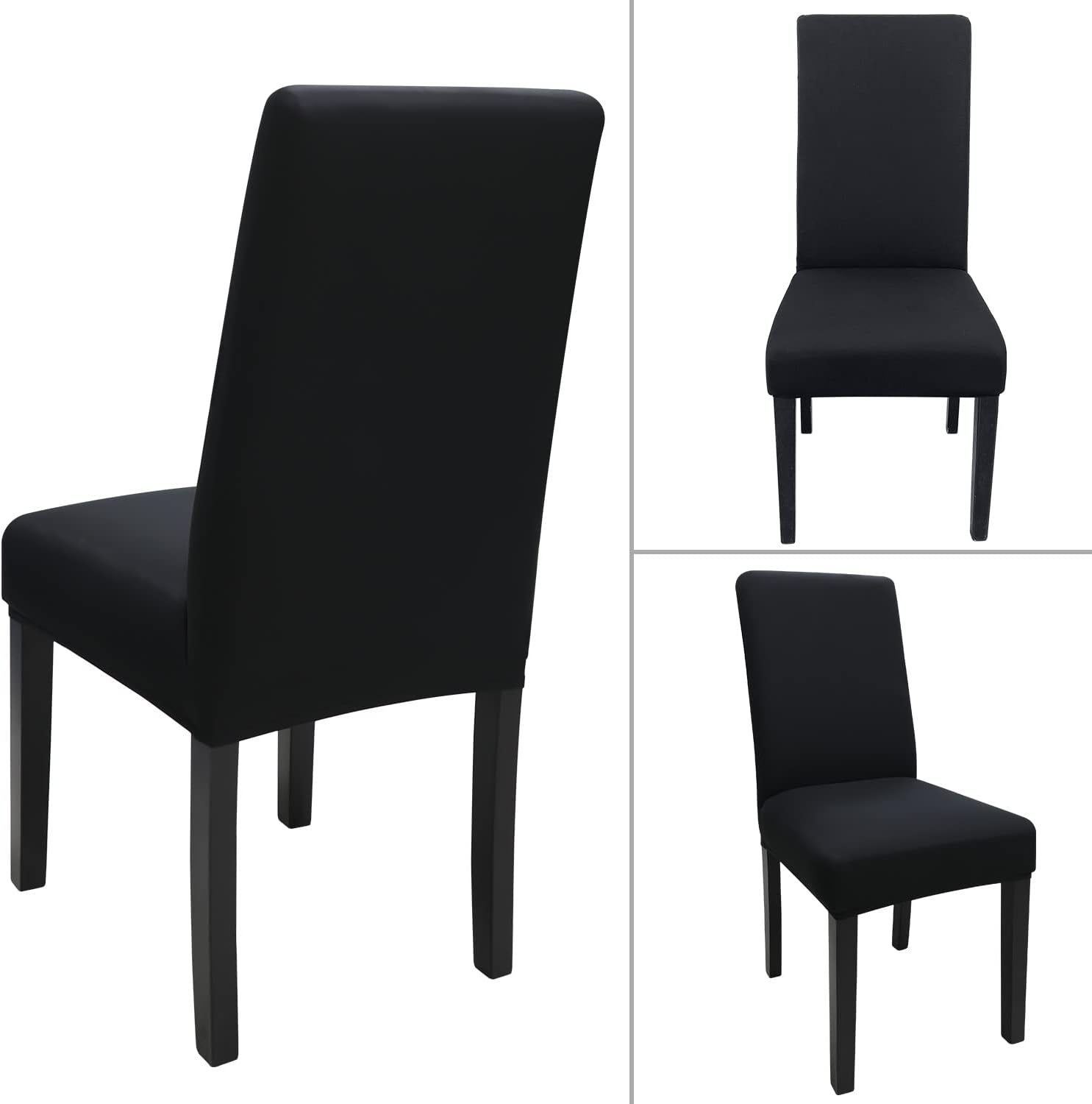 Dining Room Chair Covers Set of 6, Stretch Solid Color Parsons Chair Slipcovers Spandex Removable Washable Kitchen Chair Protector Cover for Dining Room, Hotel, Ceremony(Black)