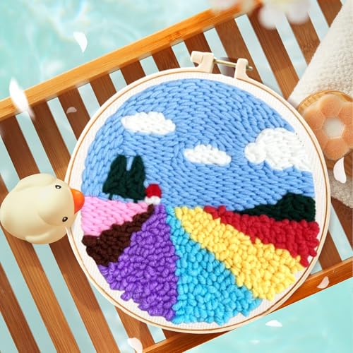 Image of Perycomly Punch Needle Kit for Adults Beginner, DIY Color Field Punch Needle Embroidery Kit Include Hoop, Instruction, Great Home Decor Gift - 20x20 cm