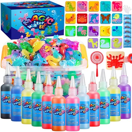 Kidisego Aqua Fairy Water Gel Kit for Kids Magic Water Elf Toy Kit with 12 Colors 18 Molds 6 Pack of Magic Powder Crate Your Own Magic Elf Kit Water Pets Craft Kits for Kids