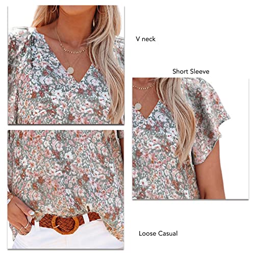 Blusa Feminina Floral Casual Moda Manga Curta Feminina Floral Com Decote Em V Sensação Delicada para