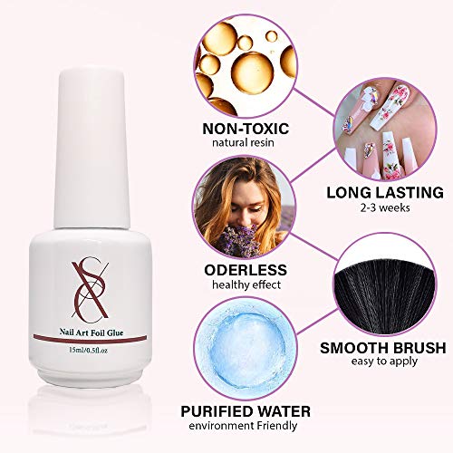 SXC G-17 Nail Foil Glue Gel with Foil Stickers Set Nail Transfer Tips Manicure Art DIY 2X 15ML, 20PCS Stickers, UV LED Lamp Required(Holo Series) - Thumbnail 4