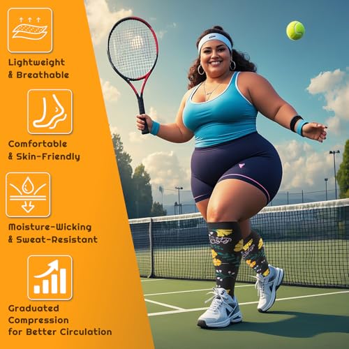 Image of Plus Size Compression Socks for Women & Men 3 Pairs, Wide Calf Extra Large 20-30 mmHg Knee High Support Socks for Travel, Running, Nurse