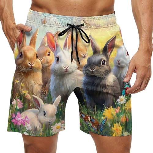 Bunny Rabbit Mens Swim Trunks Quick Dry Board Shorts Beach Swimwear Bathing Suits