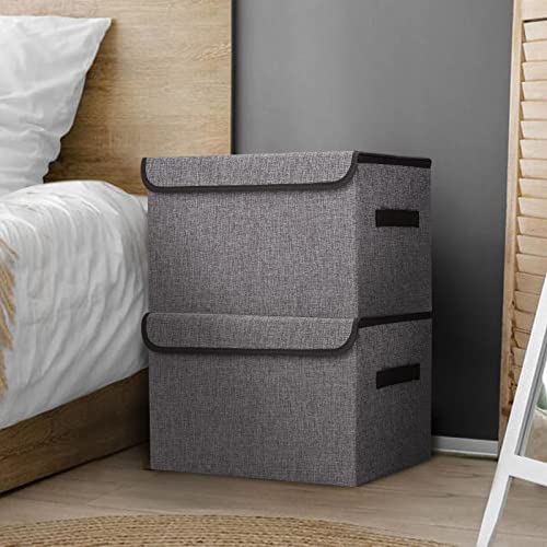 Bagnizer Large Fabric Storage Bins With Lids [2-Pack] Linen Collapsible Foldable Storage Cubes, Closet Organizer Containers Boxes With Flip-Top Lid & Handles For Home Bedroom Office (16.7 X 12 X 12, Gray) #TOP6